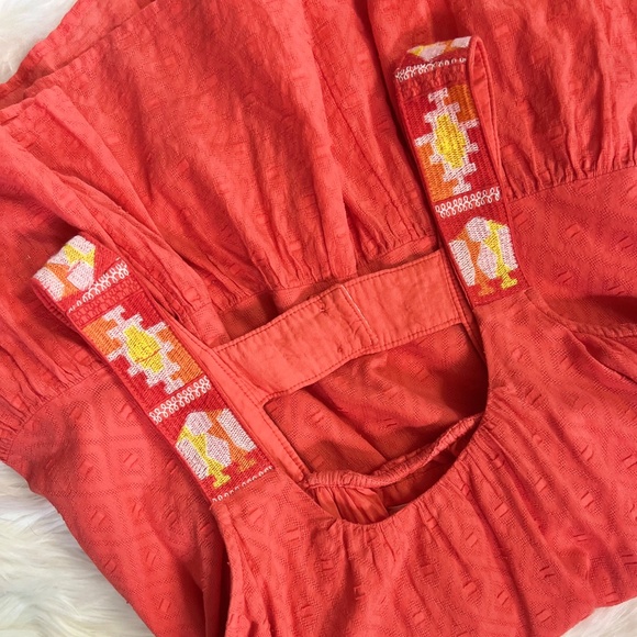 EUC {Anthro} Embroidered Pink Textured Ruffled & Tiered Orange Sundress | Small - Picture 9 of 15